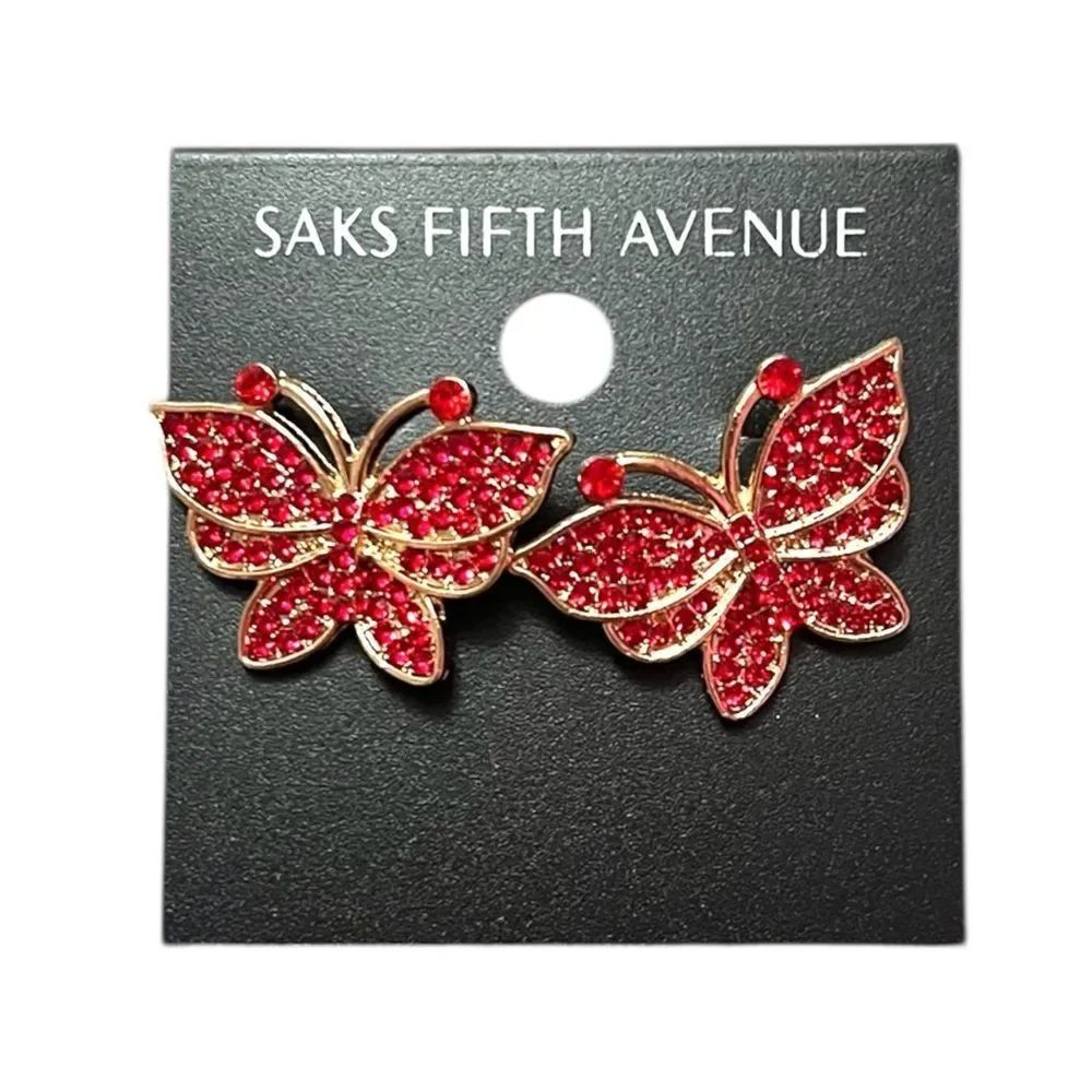 💎2/$30💎 Saks Fifth Avenue Gold-Tone Red Crystal Butterfly Earrings